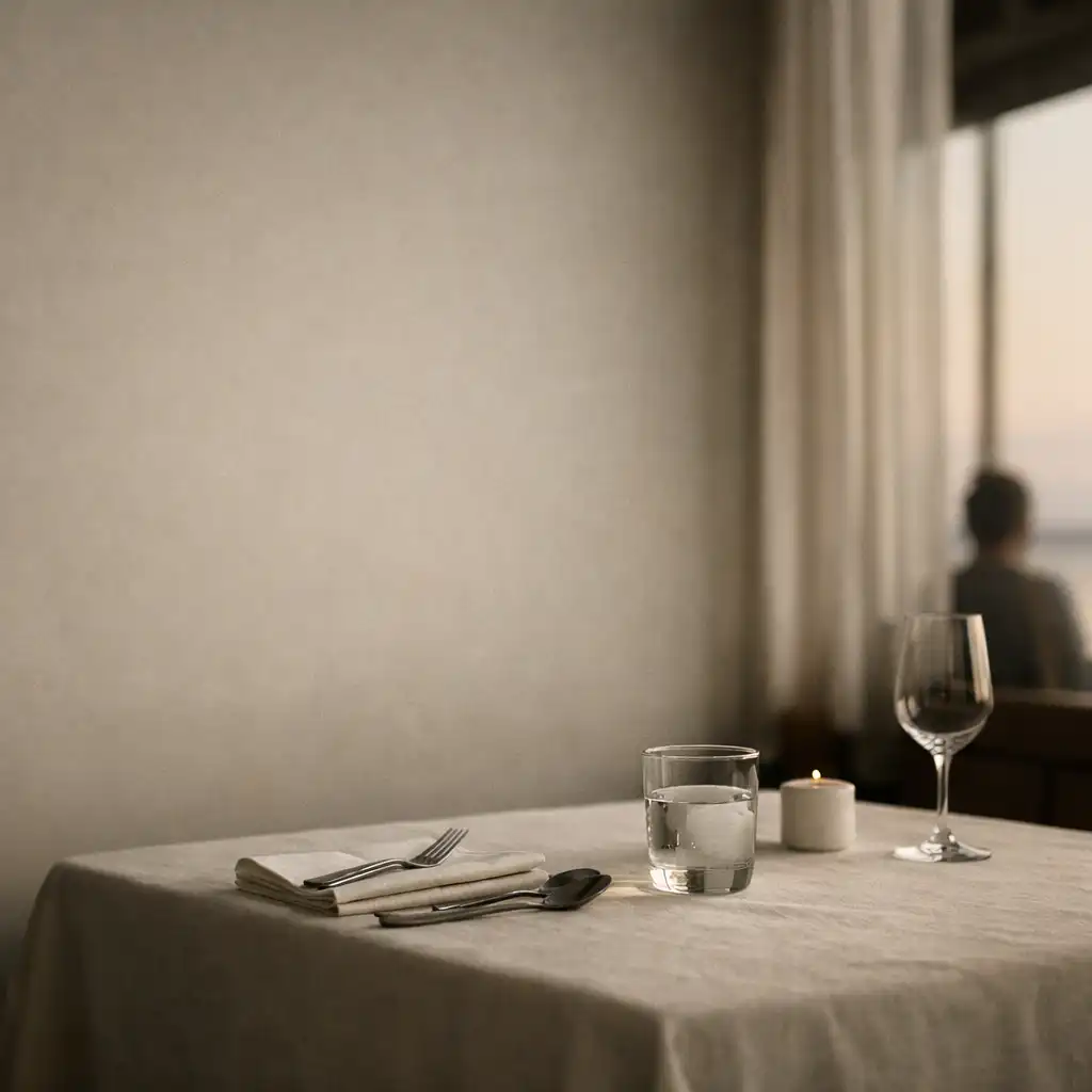 Quiet restaurant table setting in soft evening light